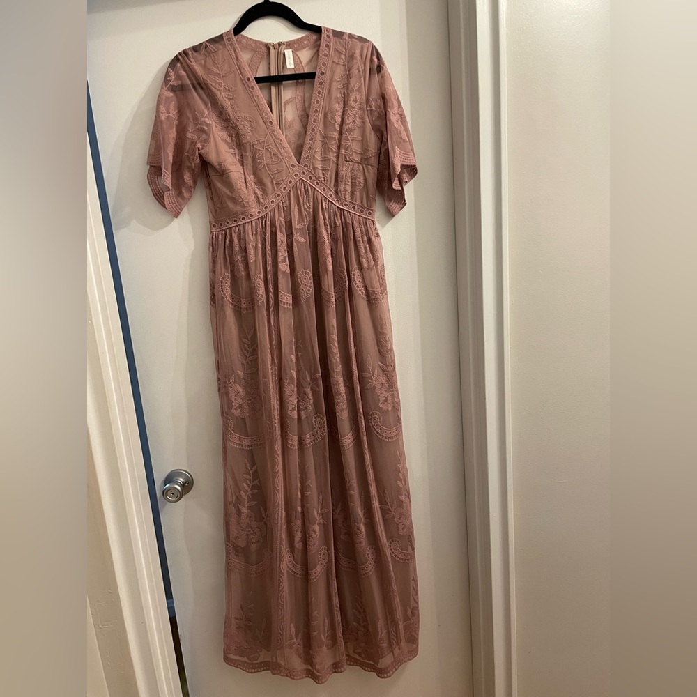 PinkBlush Mauve Lace Overlay Dress
